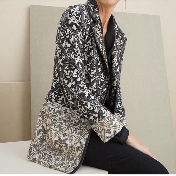 Chicos Beaded Cream & Black Tapestry Jacquard Jacket Blazer Sz 2=US 12 - Picture 11 of 11